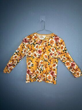 Floral Cardigan Sweater. Eco Merino Wool. Size Small. Garnet Hill Signature